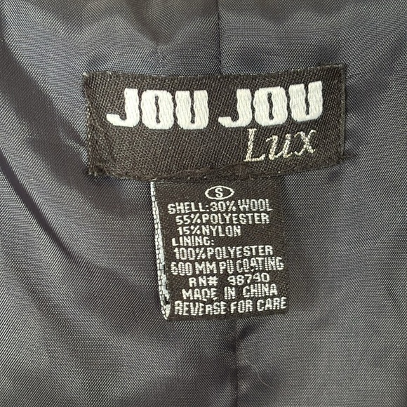 JOU JOU Lux Black & White Tweed Wool Blend Cropped Pea Coat Button Up Jacket - Picture 15 of 16